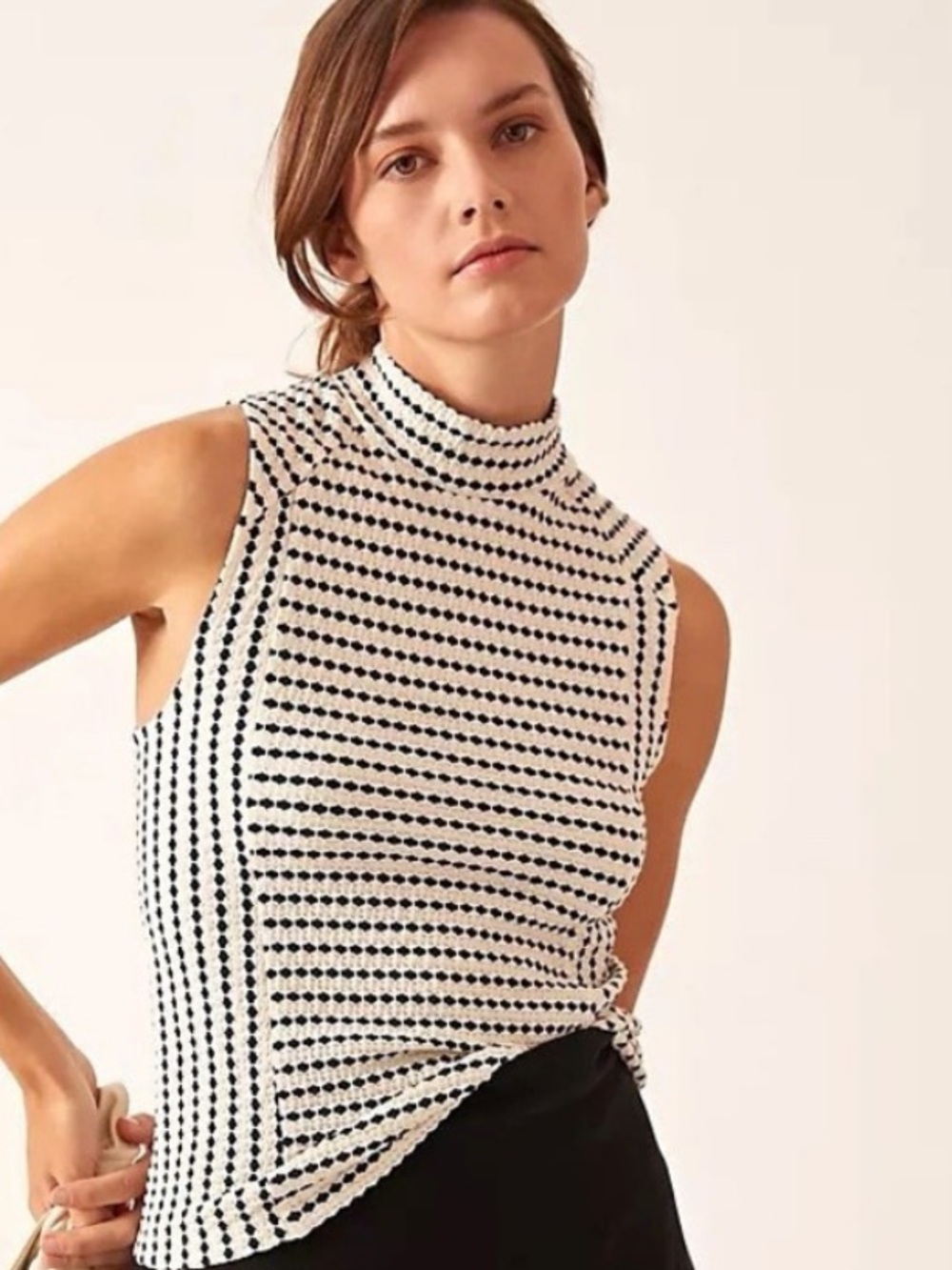 Maeve Anthropologie Textured Striped Mock Neck Sleeveless Top XS